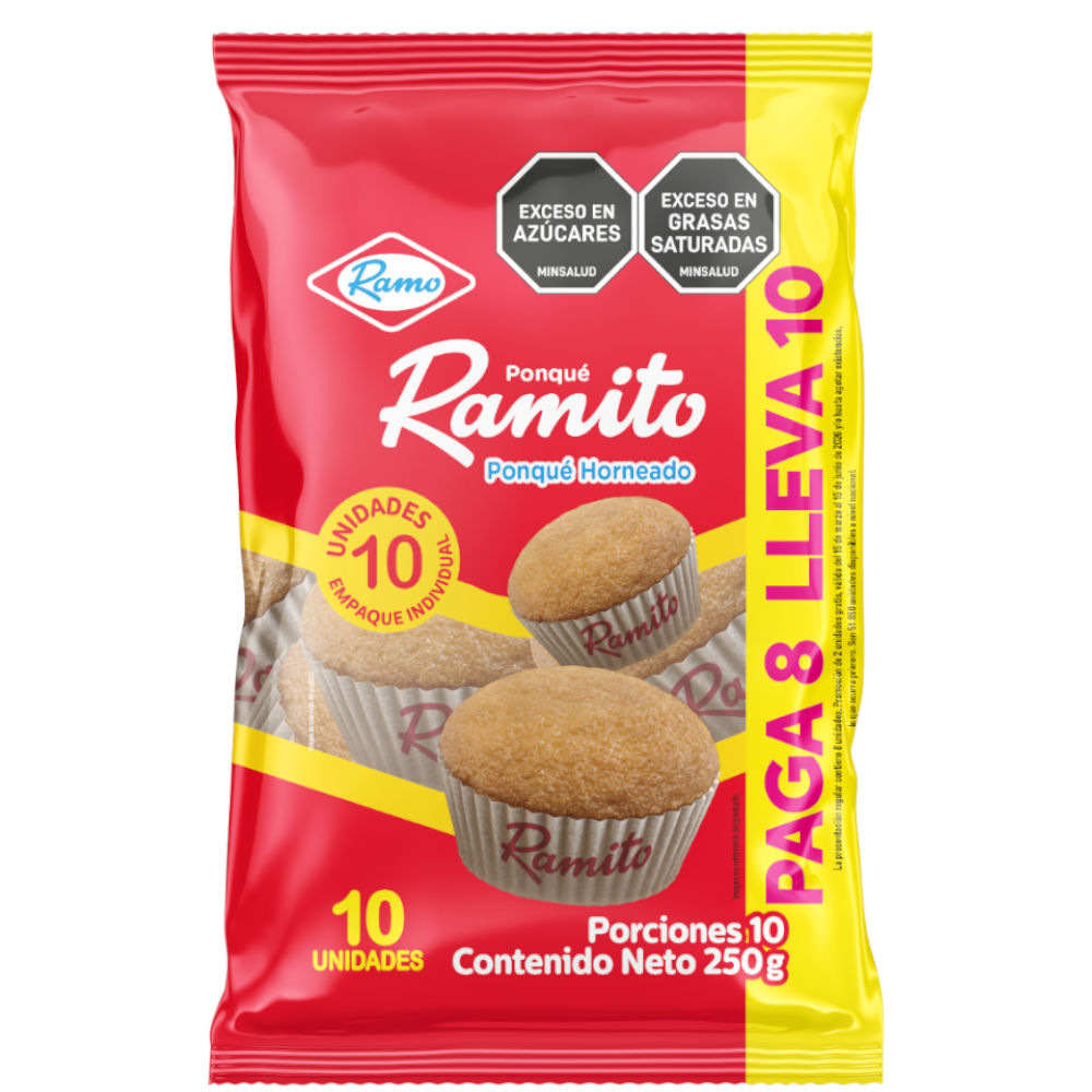 Ponqué Ramito Pague 8 LLeve 10 Unidades 250Gr | SuperBooM